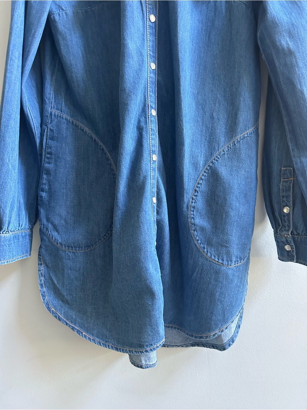 NWT Anthropologie Pilcro Size Large Blue Ruffle Denim Mini Shirt Dress - Picture 7 of 16